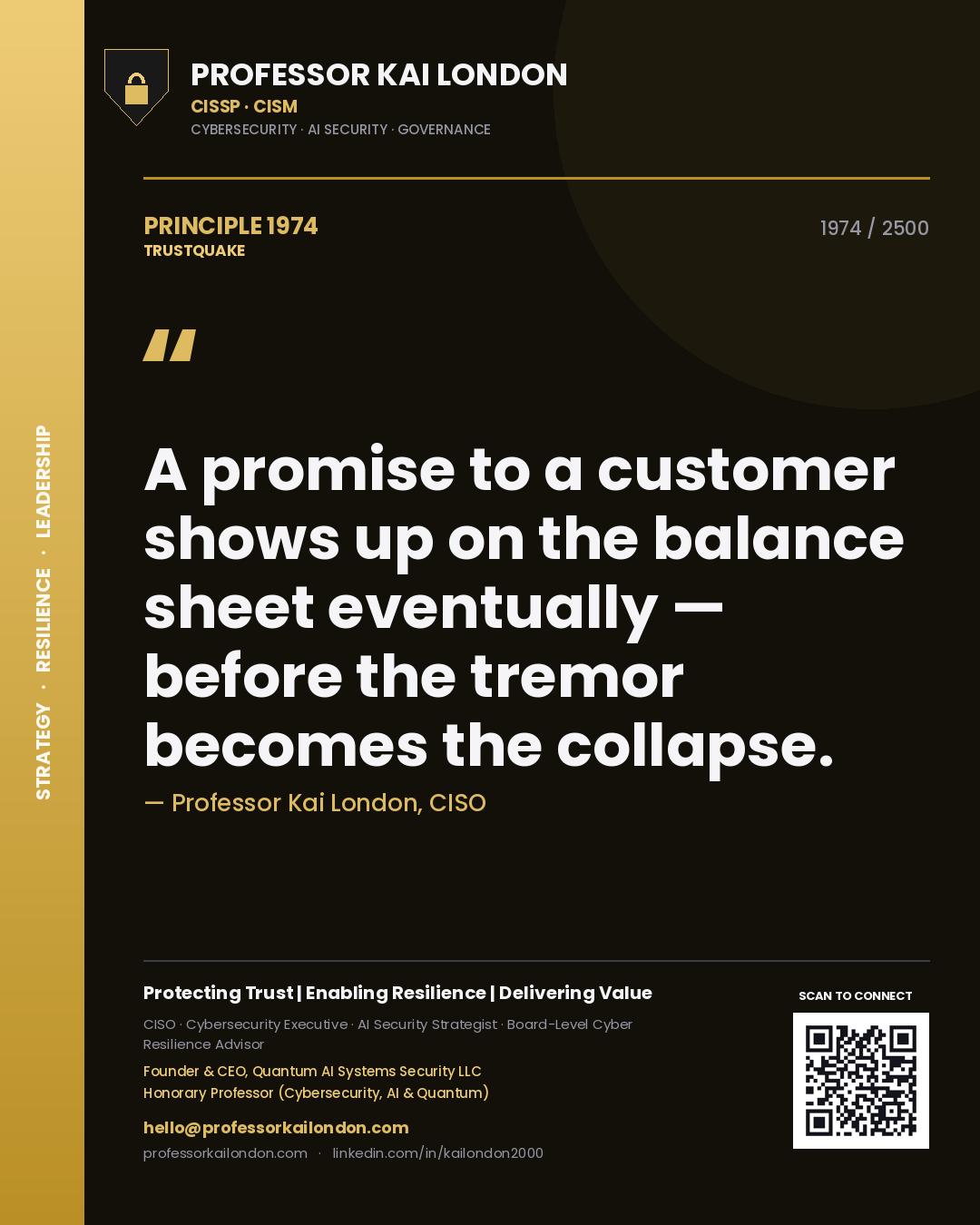 Professor Kai London principle 1974: A promise to a customer shows up on the balance sheet eventually — before the tremor becomes the collapse.