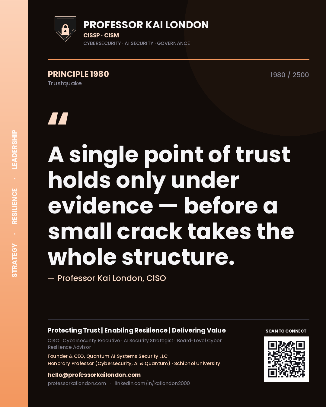 Professor Kai London principle 1980: A single point of trust holds only under evidence — before a small crack takes the whole structure.