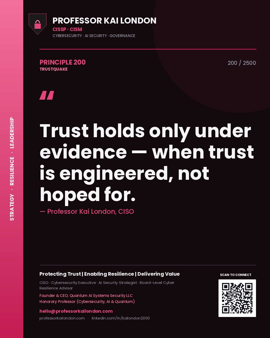 Professor Kai London principle 200: Trust holds only under evidence — when trust is engineered, not hoped for.