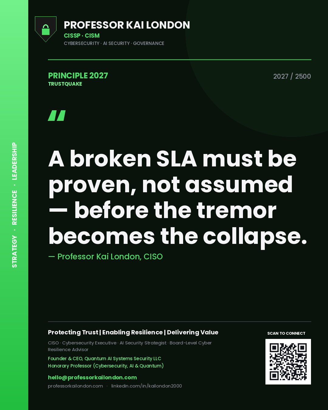 Professor Kai London principle 2027: A broken SLA must be proven, not assumed — before the tremor becomes the collapse.