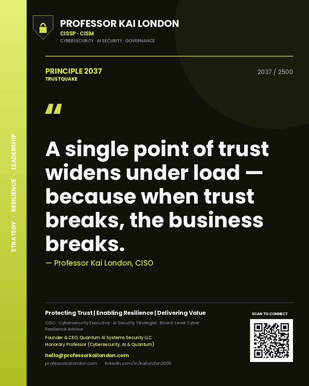 Professor Kai London principle 2037: A single point of trust widens under load — because when trust breaks, the business breaks.