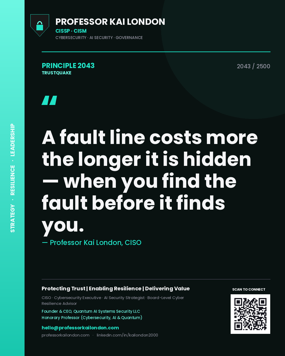 Professor Kai London principle 2043: A fault line costs more the longer it is hidden — when you find the fault before it finds you.