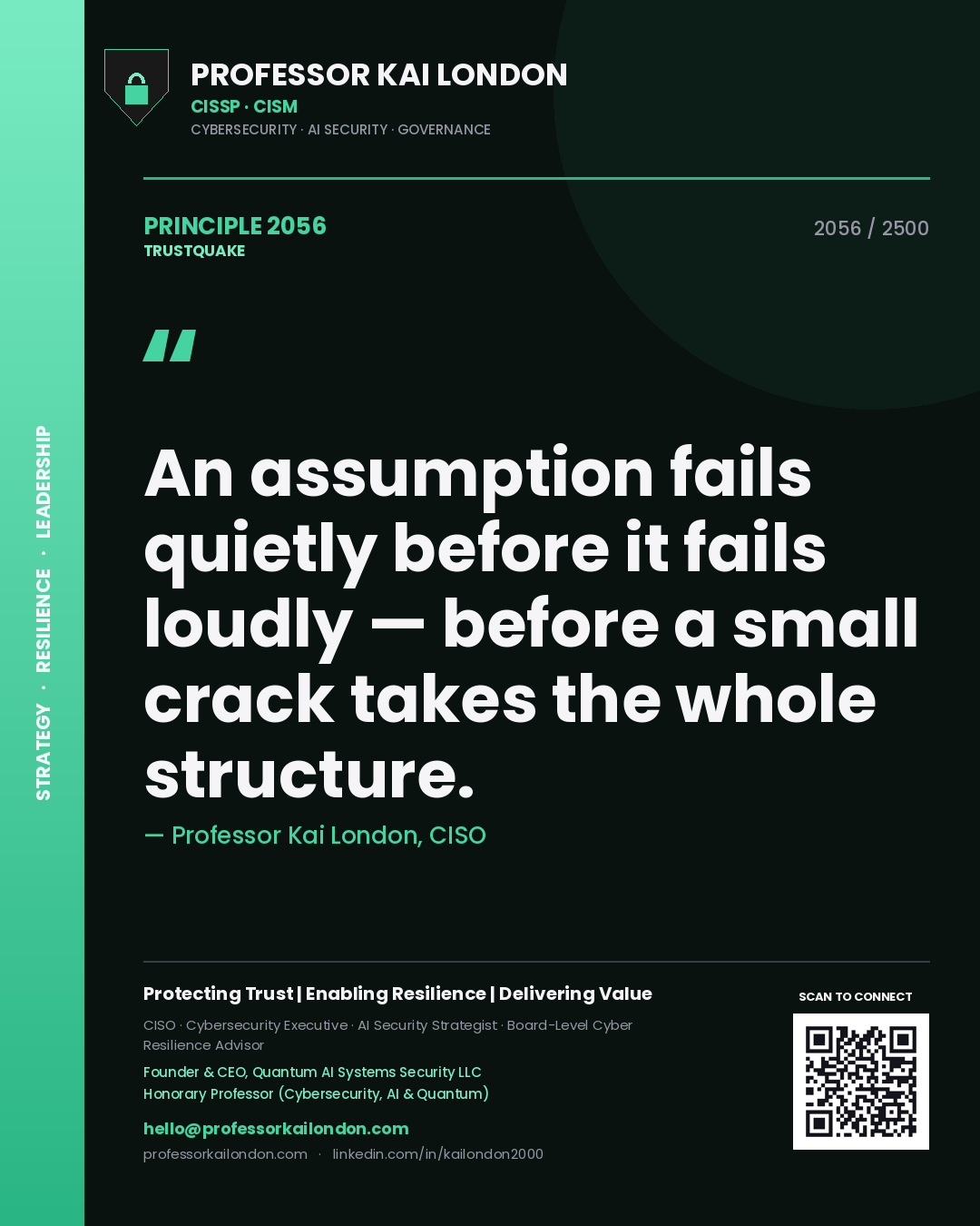 Professor Kai London principle 2056: An assumption fails quietly before it fails loudly — before a small crack takes the whole structure.