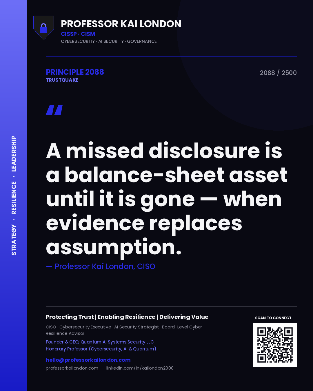 Professor Kai London principle 2088: A missed disclosure is a balance-sheet asset until it is gone — when evidence replaces assumption.