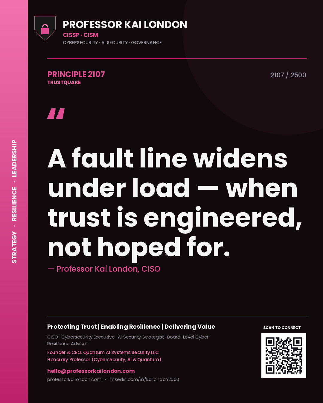 Professor Kai London principle 2107: A fault line widens under load — when trust is engineered, not hoped for.