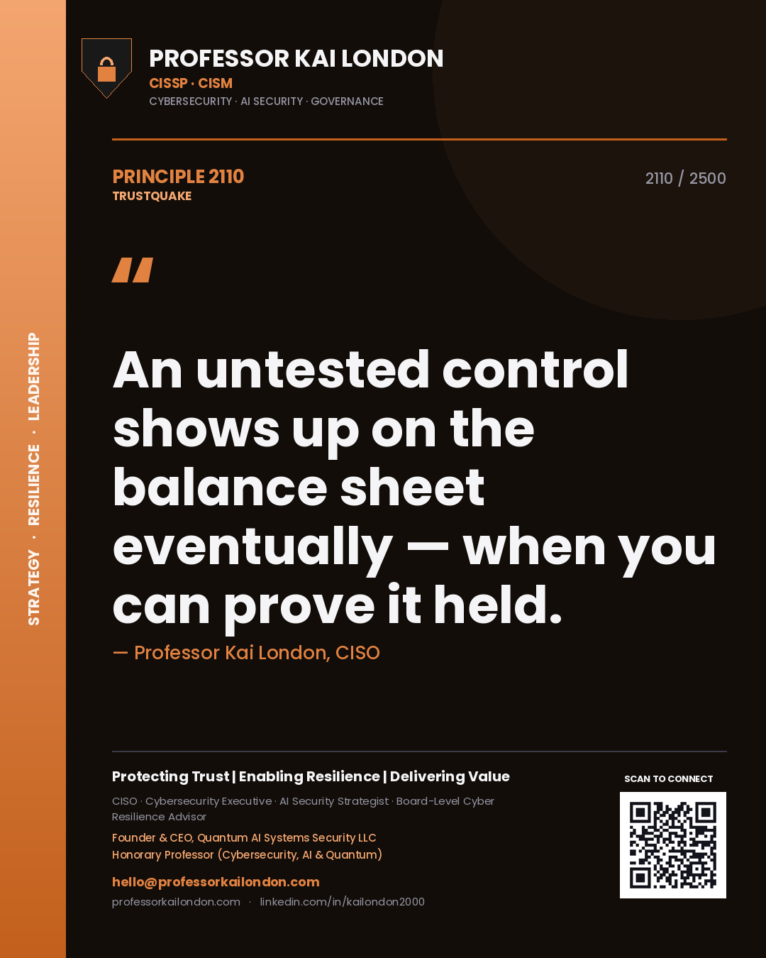Professor Kai London principle 2110: An untested control shows up on the balance sheet eventually — when you can prove it held.