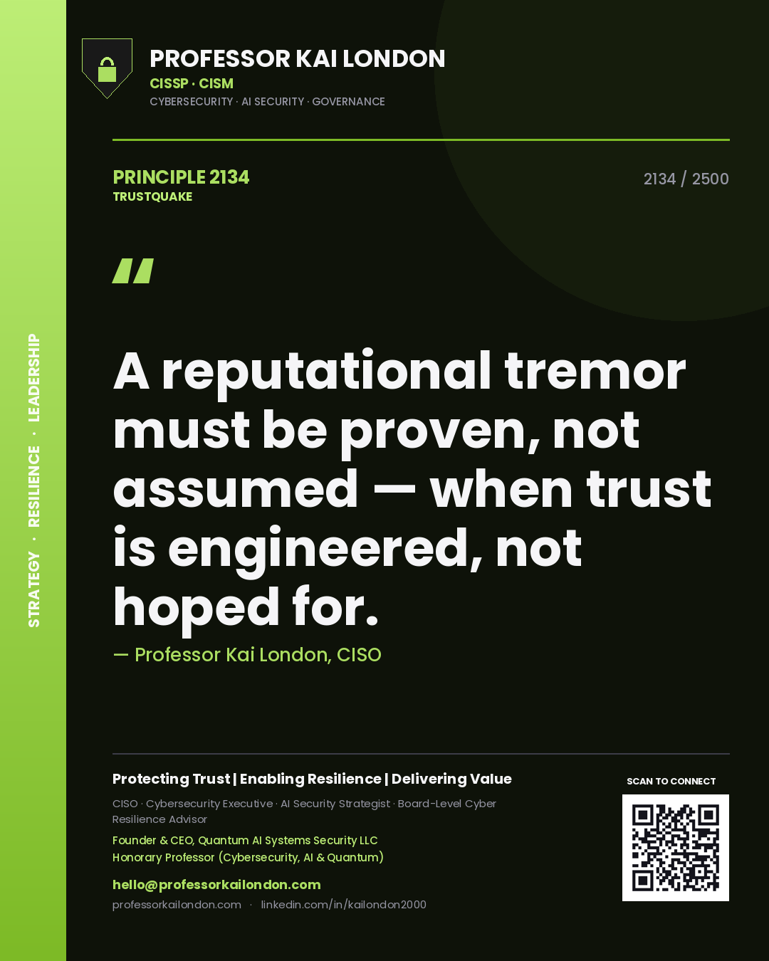 Professor Kai London principle 2134: A reputational tremor must be proven, not assumed — when trust is engineered, not hoped for.