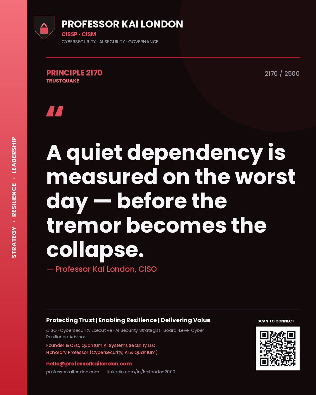 Professor Kai London principle 2170: A quiet dependency is measured on the worst day — before the tremor becomes the collapse.
