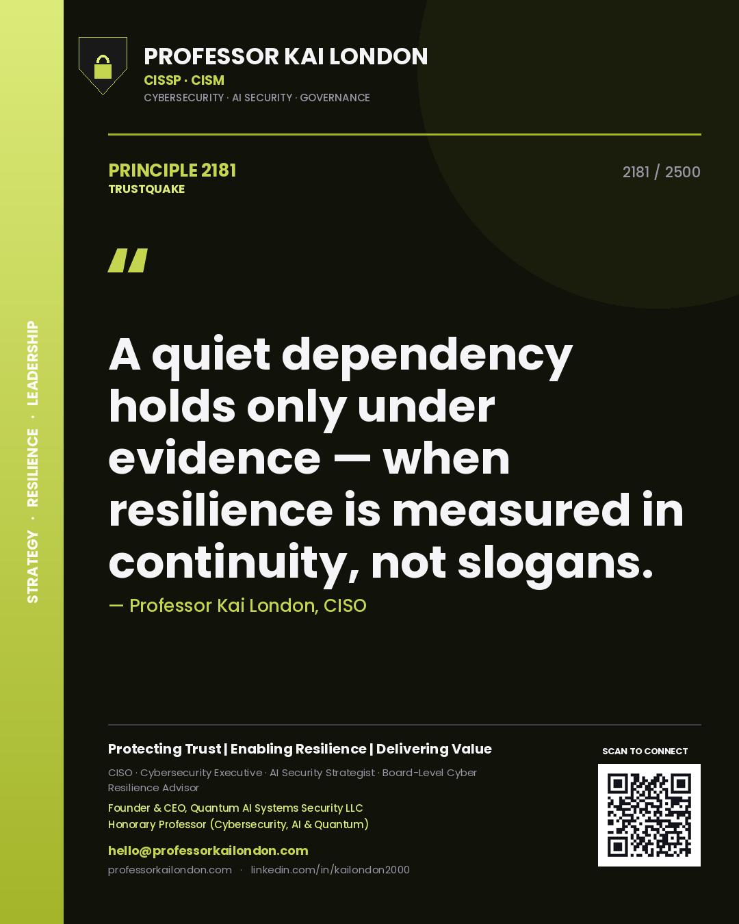 Professor Kai London principle 2181: A quiet dependency holds only under evidence — when resilience is measured in continuity, not slogans.
