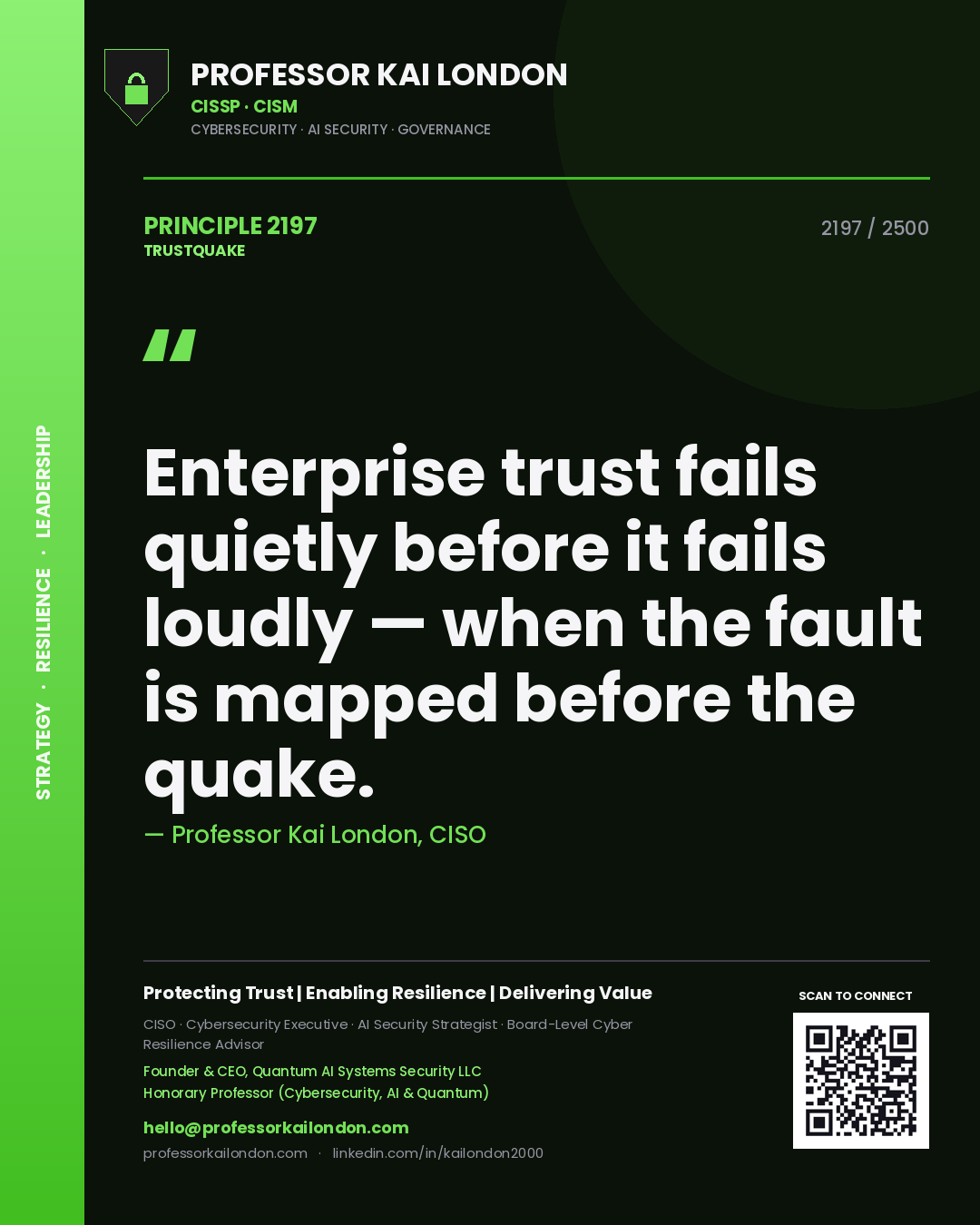 Professor Kai London principle 2197: Enterprise trust fails quietly before it fails loudly — when the fault is mapped before the quake.