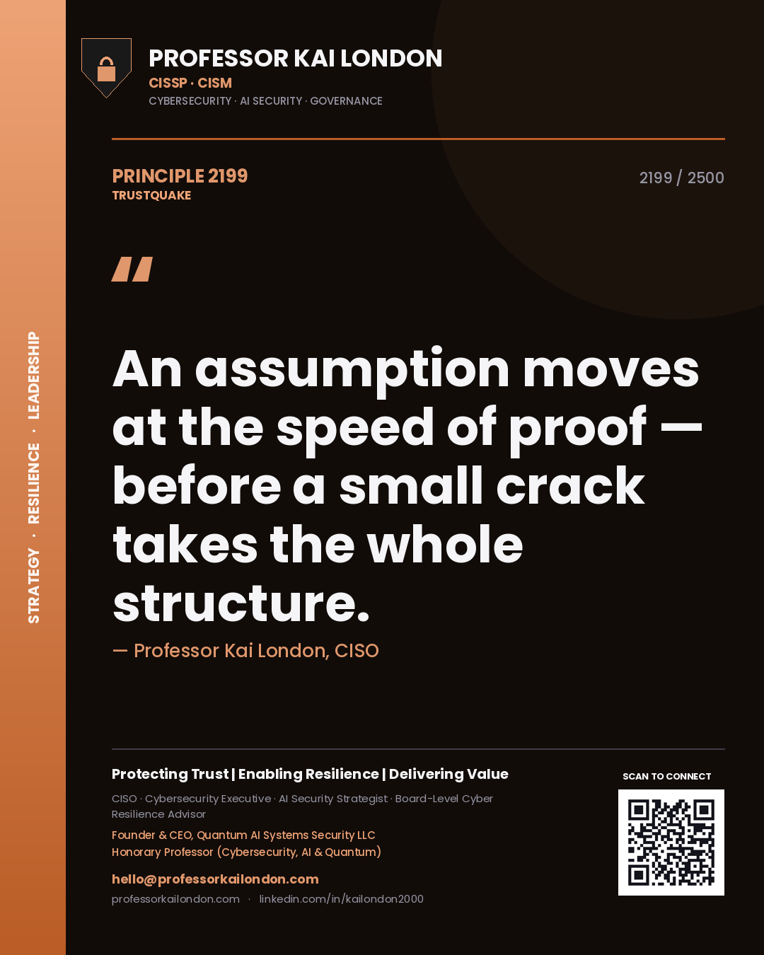 Professor Kai London principle 2199: An assumption moves at the speed of proof — before a small crack takes the whole structure.