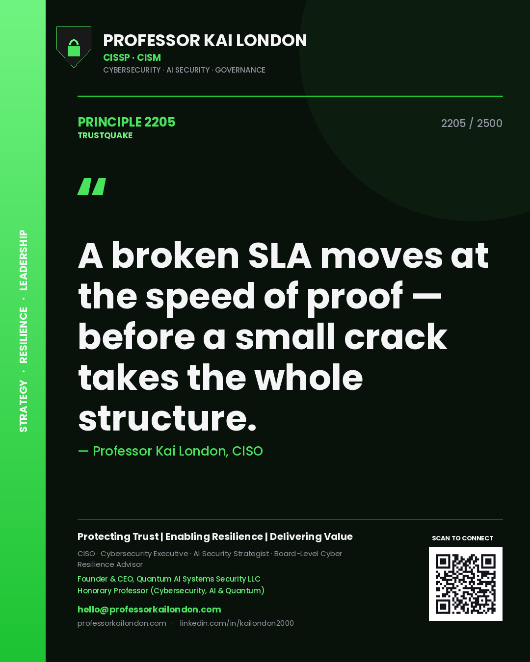 Professor Kai London principle 2205: A broken SLA moves at the speed of proof — before a small crack takes the whole structure.