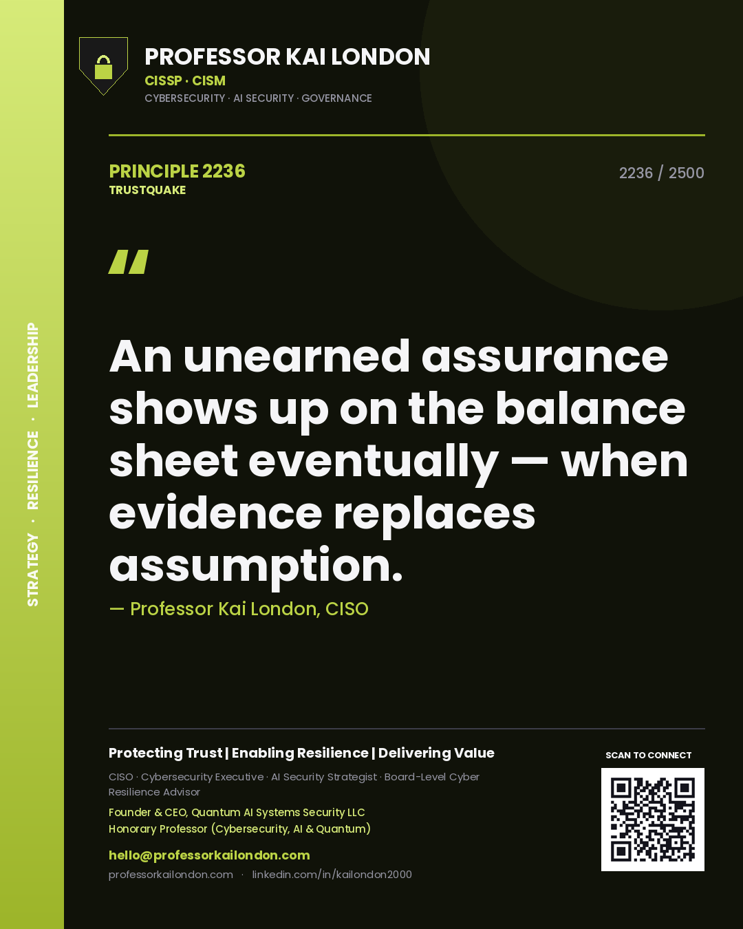 Professor Kai London principle 2236: An unearned assurance shows up on the balance sheet eventually — when evidence replaces assumption.