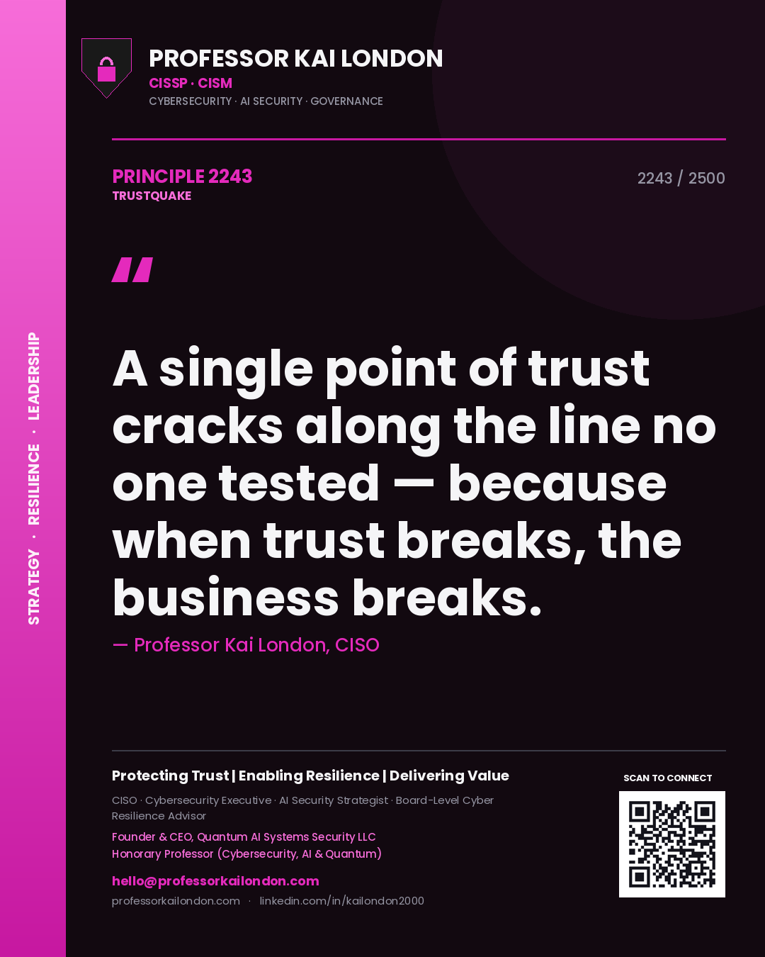 Professor Kai London principle 2243: A single point of trust cracks along the line no one tested — because when trust breaks, the business breaks.