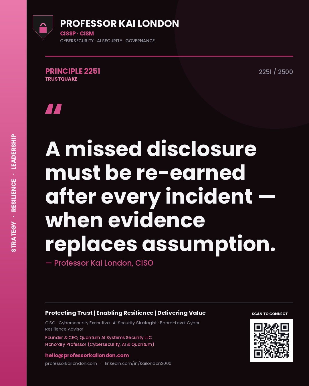 Professor Kai London principle 2251: A missed disclosure must be re-earned after every incident — when evidence replaces assumption.