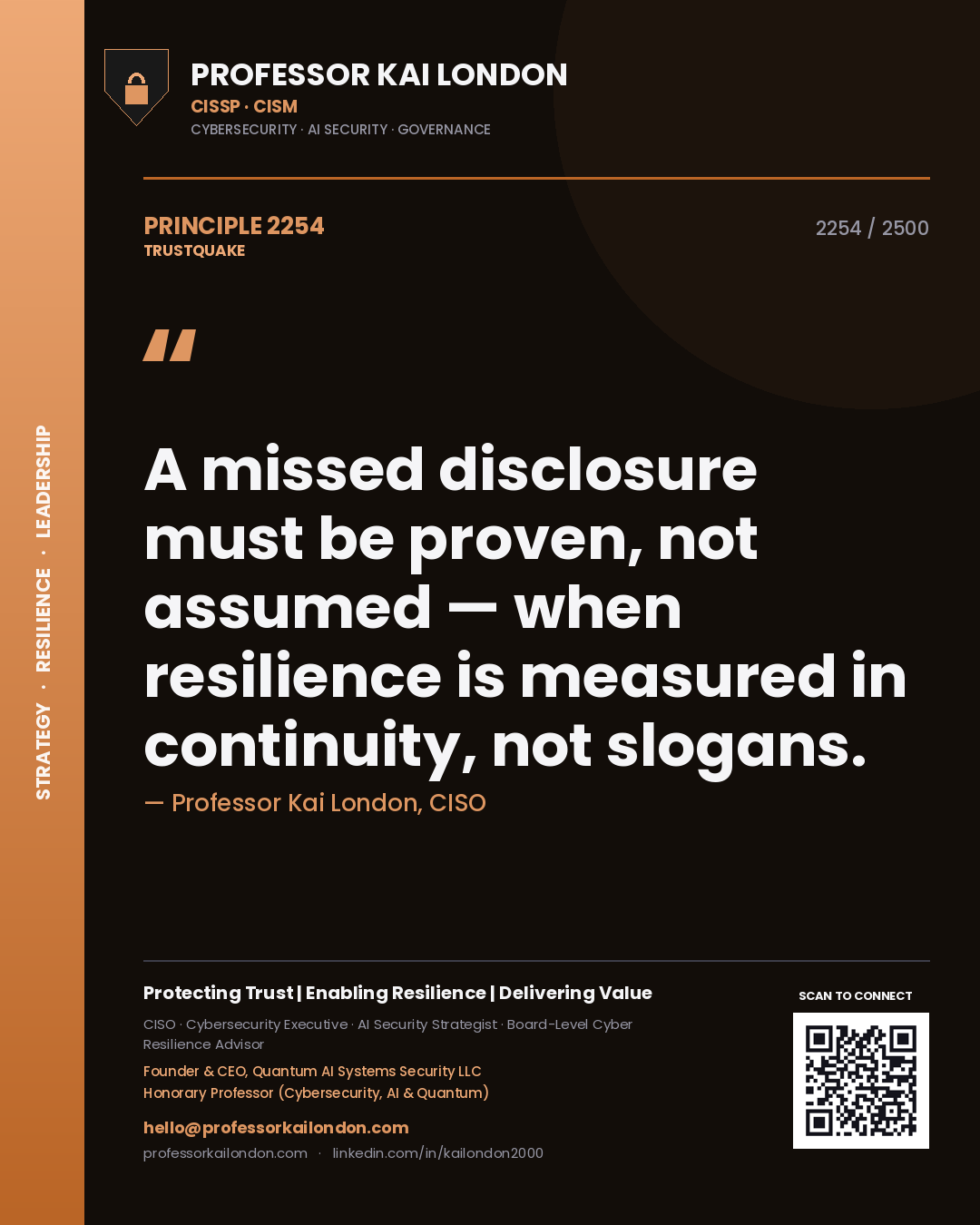 Professor Kai London principle 2254: A missed disclosure must be proven, not assumed — when resilience is measured in continuity, not slogans.