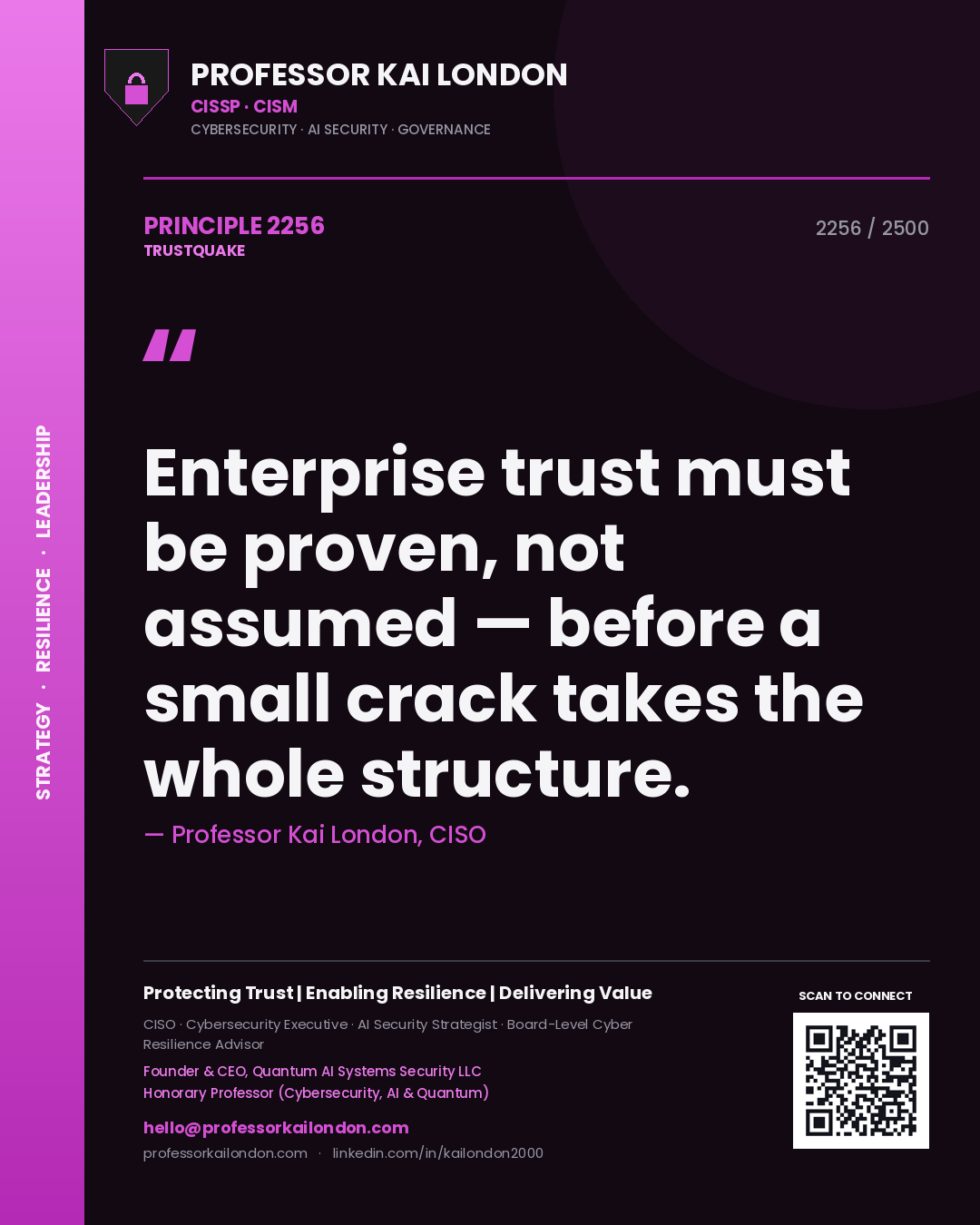 Professor Kai London principle 2256: Enterprise trust must be proven, not assumed — before a small crack takes the whole structure.