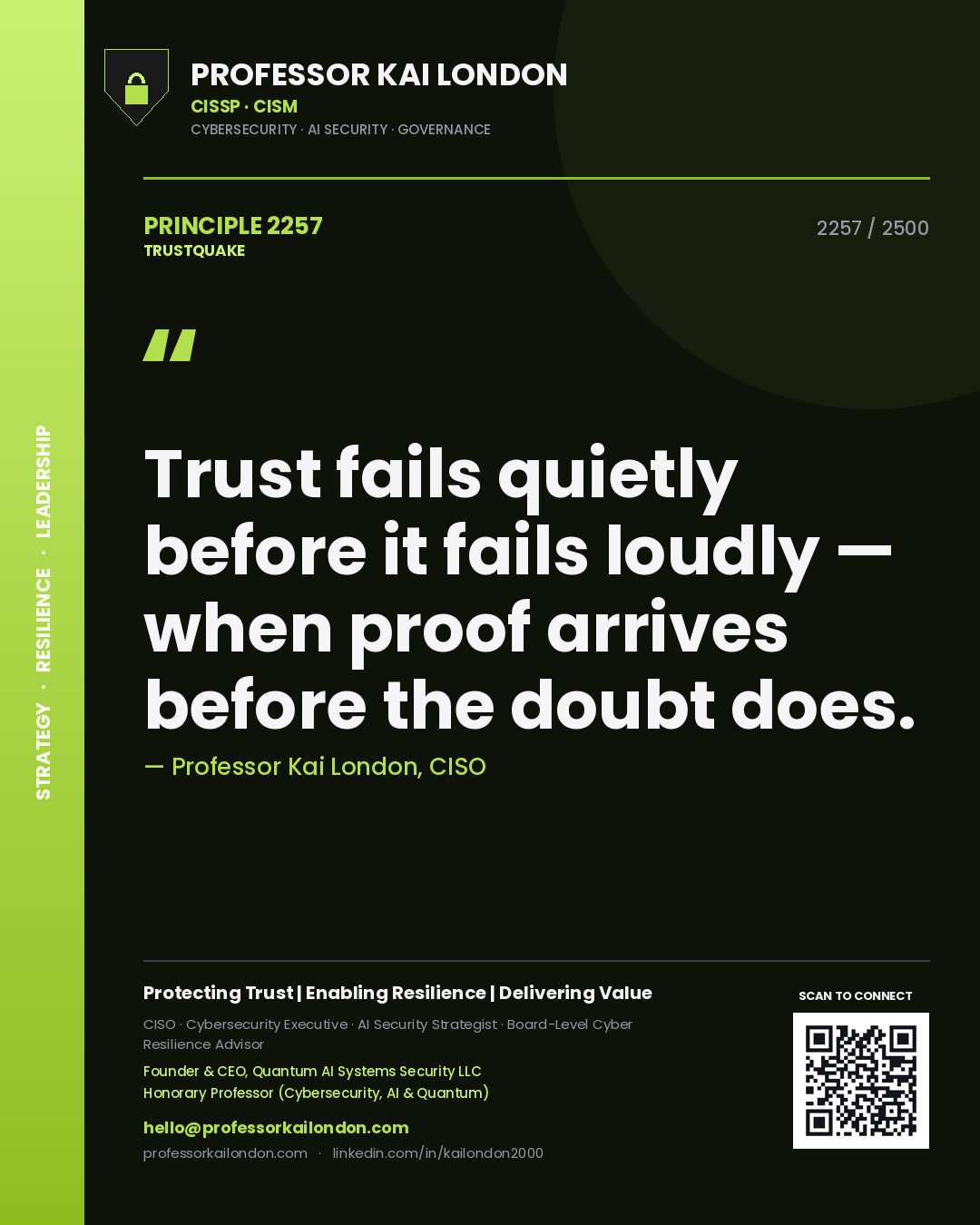 Professor Kai London principle 2257: Trust fails quietly before it fails loudly — when proof arrives before the doubt does.