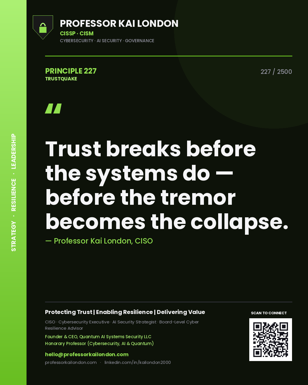 Professor Kai London principle 227: Trust breaks before the systems do — before the tremor becomes the collapse.
