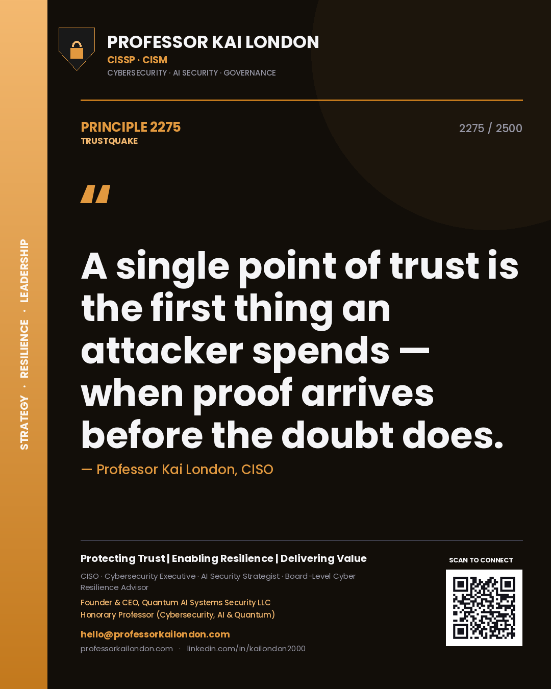 Professor Kai London principle 2275: A single point of trust is the first thing an attacker spends — when proof arrives before the doubt does.