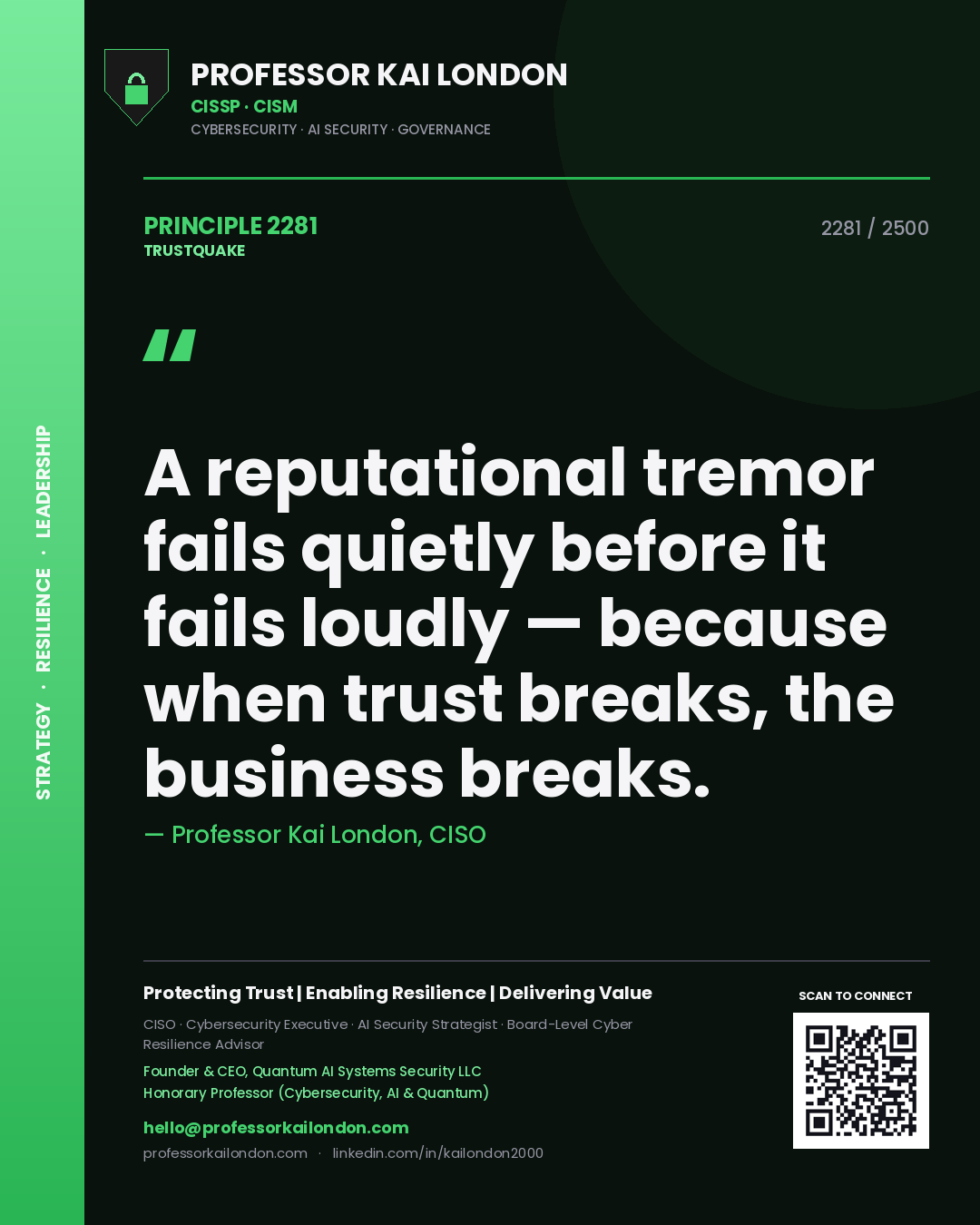 Professor Kai London principle 2281: A reputational tremor fails quietly before it fails loudly — because when trust breaks, the business breaks.