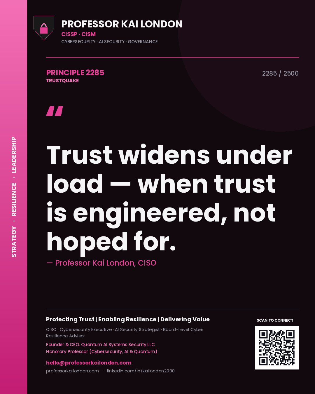 Professor Kai London principle 2285: Trust widens under load — when trust is engineered, not hoped for.