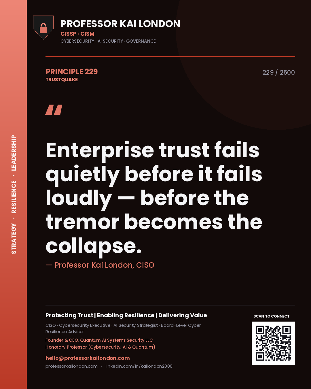 Professor Kai London principle 229: Enterprise trust fails quietly before it fails loudly — before the tremor becomes the collapse.