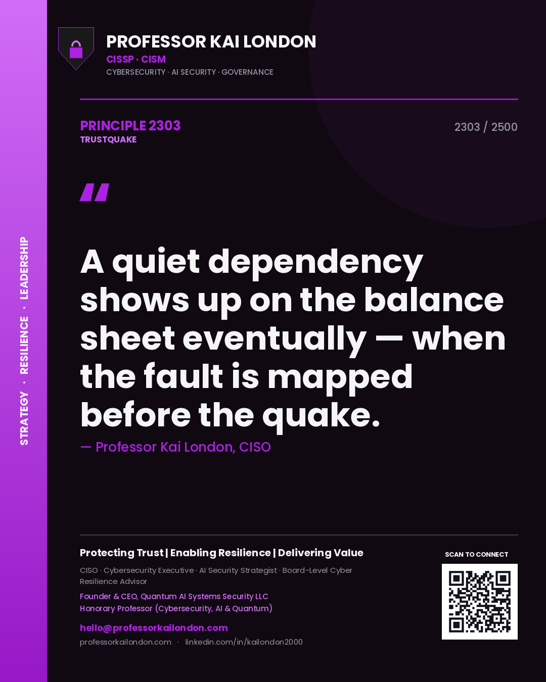 Professor Kai London principle 2303: A quiet dependency shows up on the balance sheet eventually — when the fault is mapped before the quake.