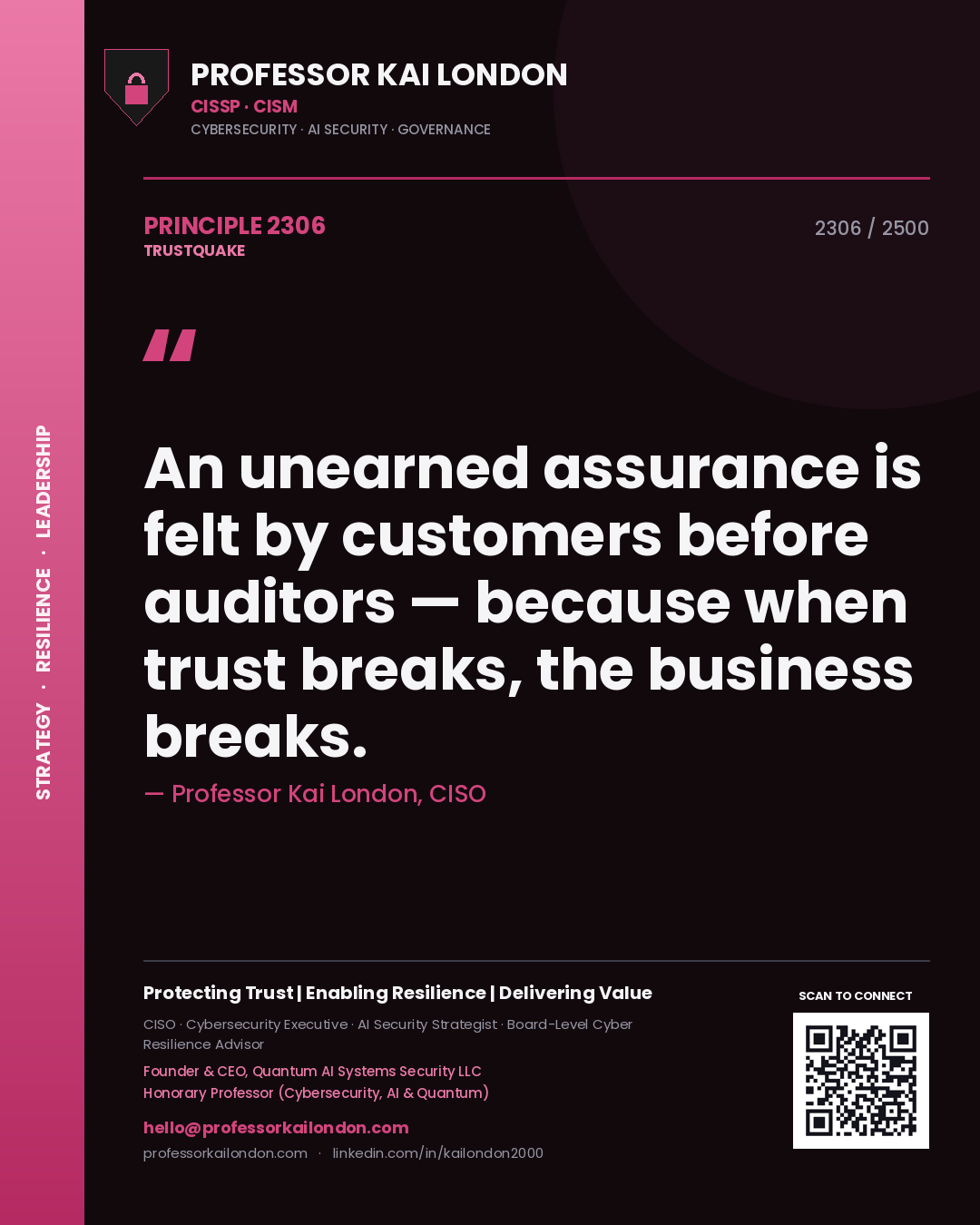 Professor Kai London principle 2306: An unearned assurance is felt by customers before auditors — because when trust breaks, the business breaks.