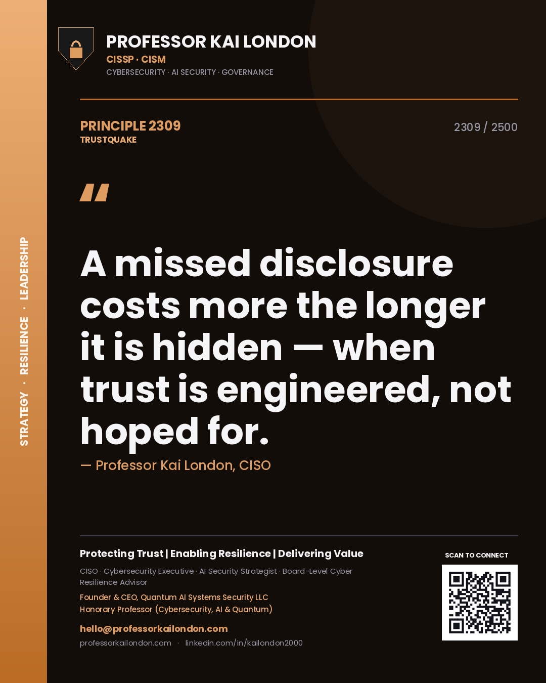 Professor Kai London principle 2309: A missed disclosure costs more the longer it is hidden — when trust is engineered, not hoped for.
