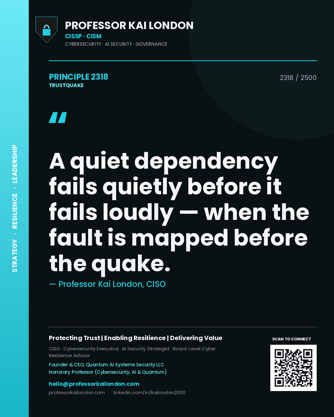 Professor Kai London principle 2318: A quiet dependency fails quietly before it fails loudly — when the fault is mapped before the quake.