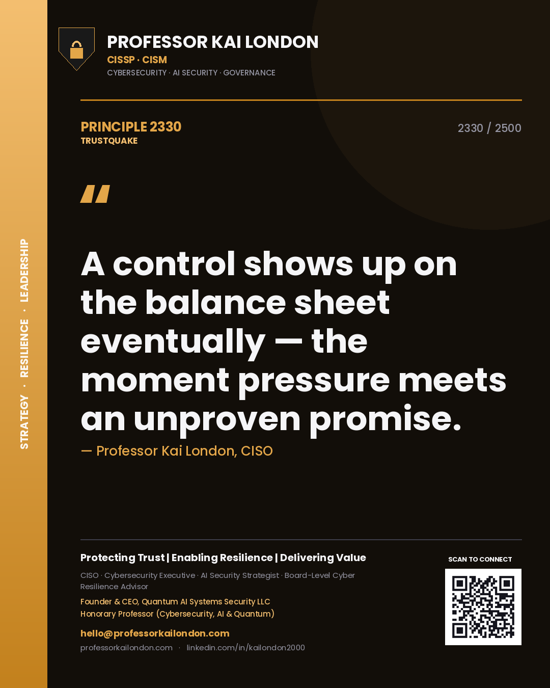 Professor Kai London principle 2330: A control shows up on the balance sheet eventually — the moment pressure meets an unproven promise.