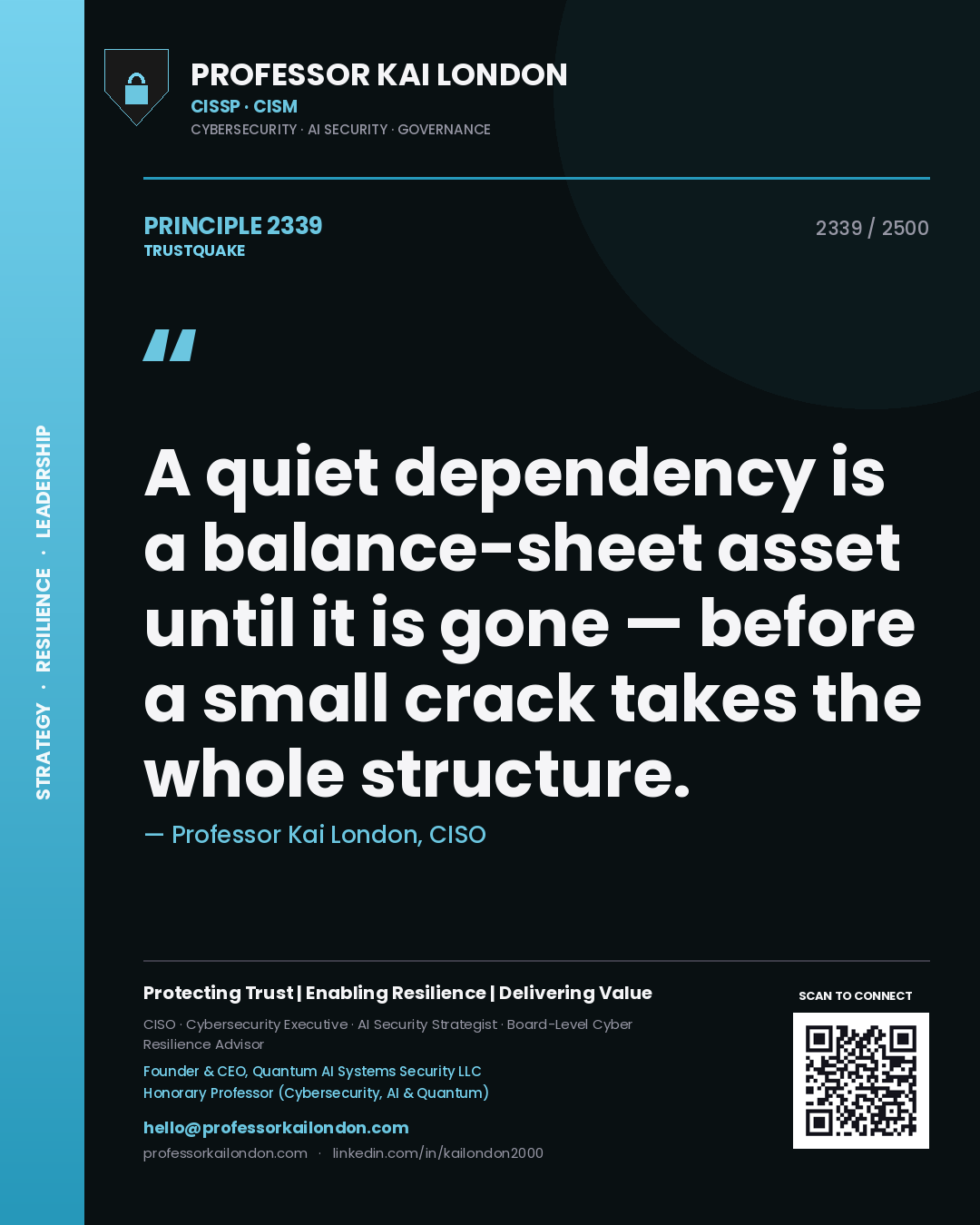 Professor Kai London principle 2339: A quiet dependency is a balance-sheet asset until it is gone — before a small crack takes the whole structure.