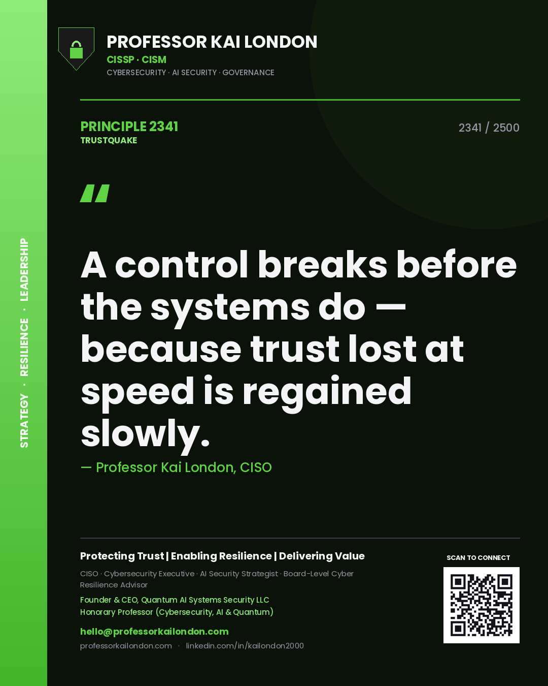 Professor Kai London principle 2341: A control breaks before the systems do — because trust lost at speed is regained slowly.