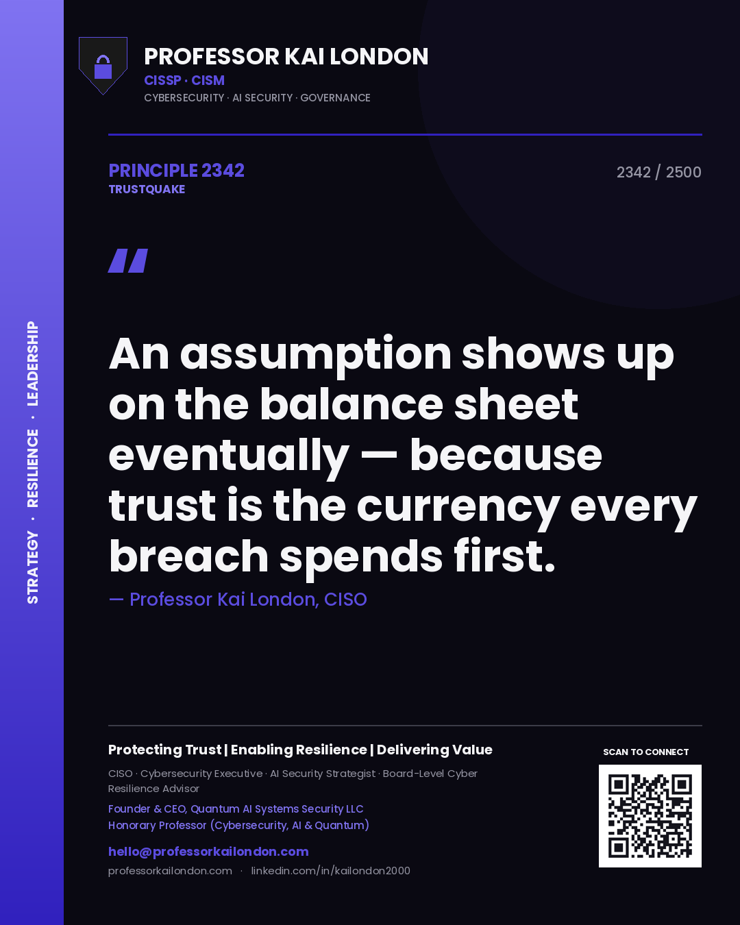 Professor Kai London principle 2342: An assumption shows up on the balance sheet eventually — because trust is the currency every breach spends first.