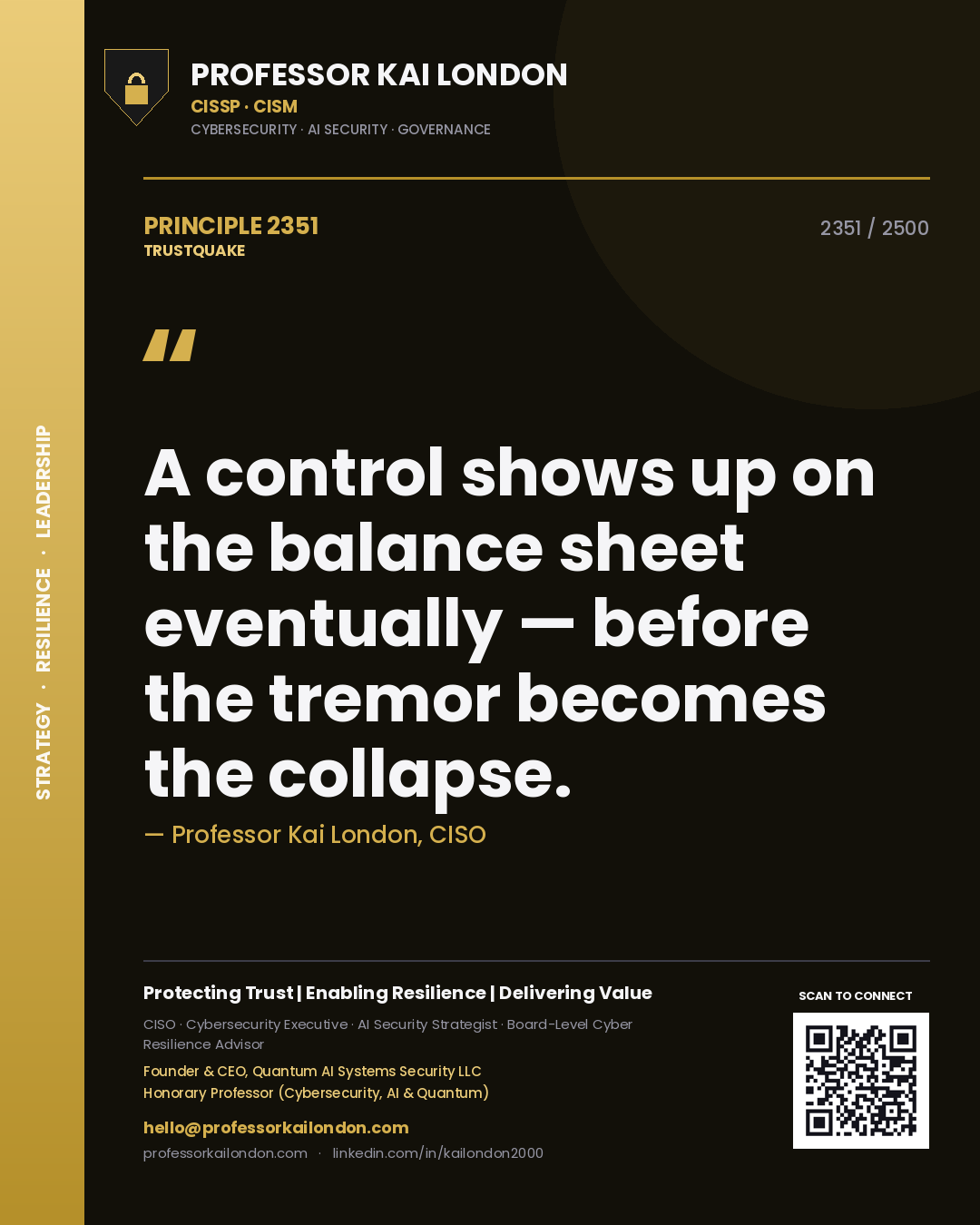 Professor Kai London principle 2351: A control shows up on the balance sheet eventually — before the tremor becomes the collapse.