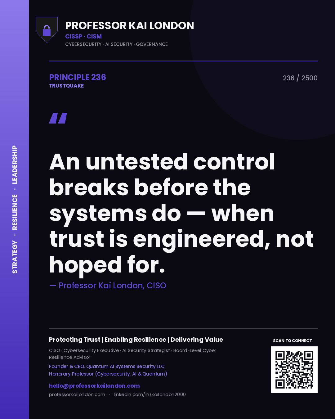 Professor Kai London principle 236: An untested control breaks before the systems do — when trust is engineered, not hoped for.