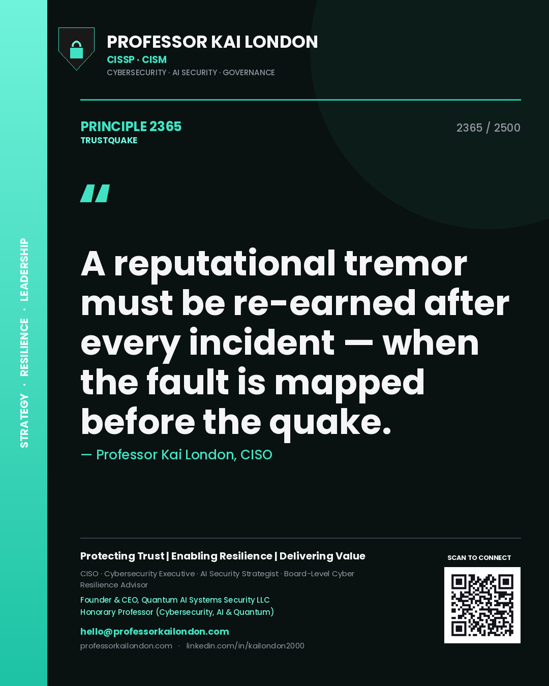 Professor Kai London principle 2365: A reputational tremor must be re-earned after every incident — when the fault is mapped before the quake.