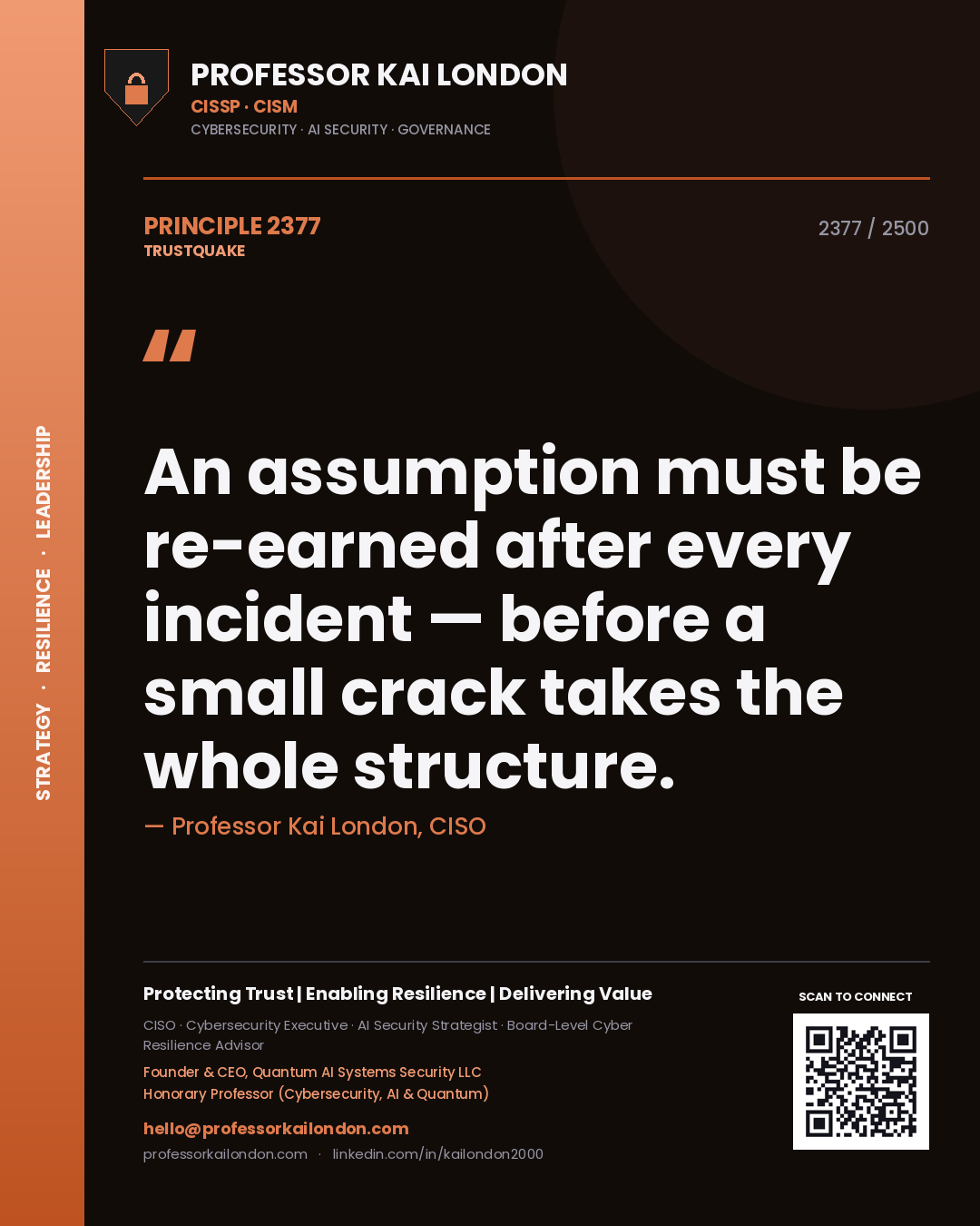 Professor Kai London principle 2377: An assumption must be re-earned after every incident — before a small crack takes the whole structure.