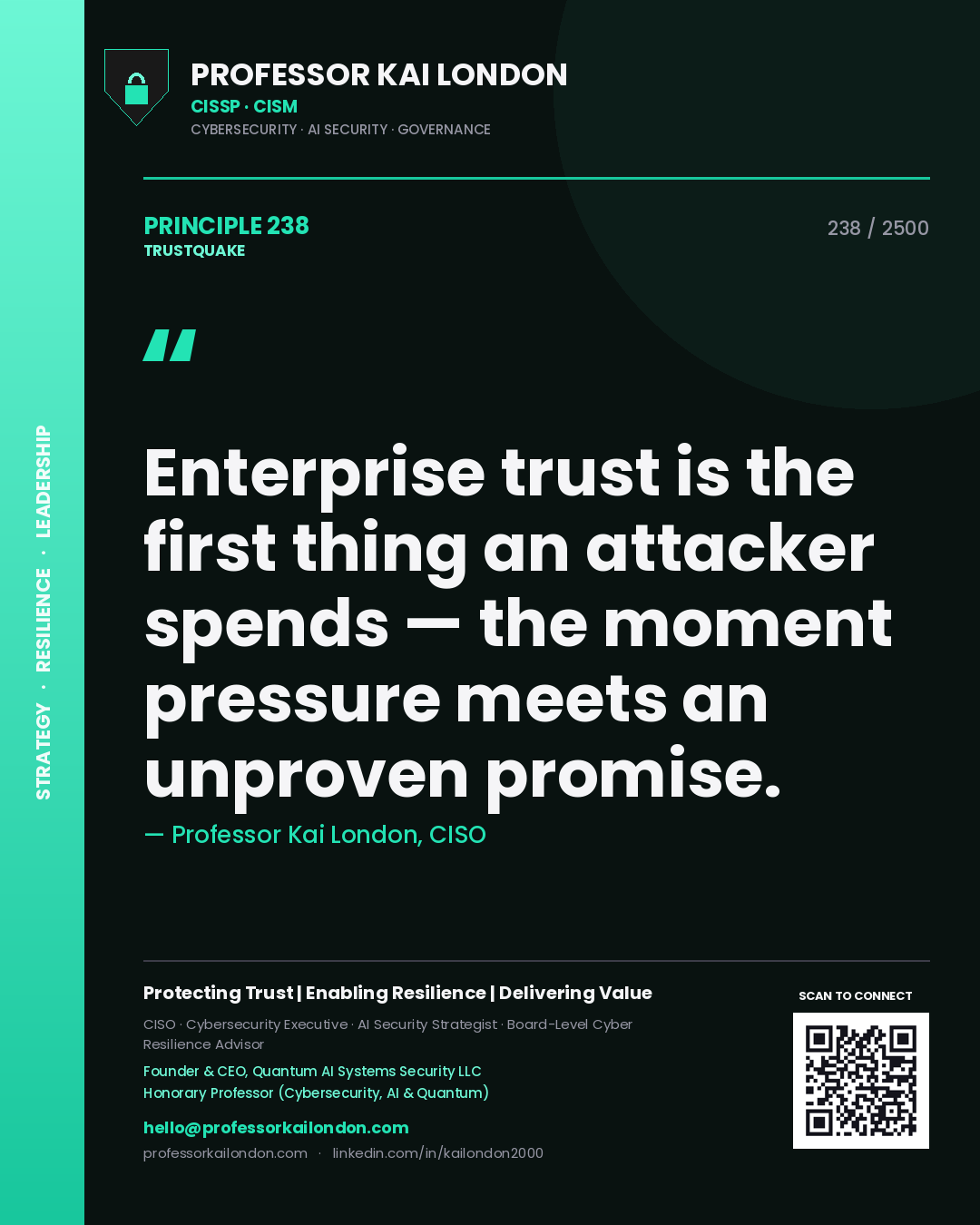 Professor Kai London principle 238: Enterprise trust is the first thing an attacker spends — the moment pressure meets an unproven promise.