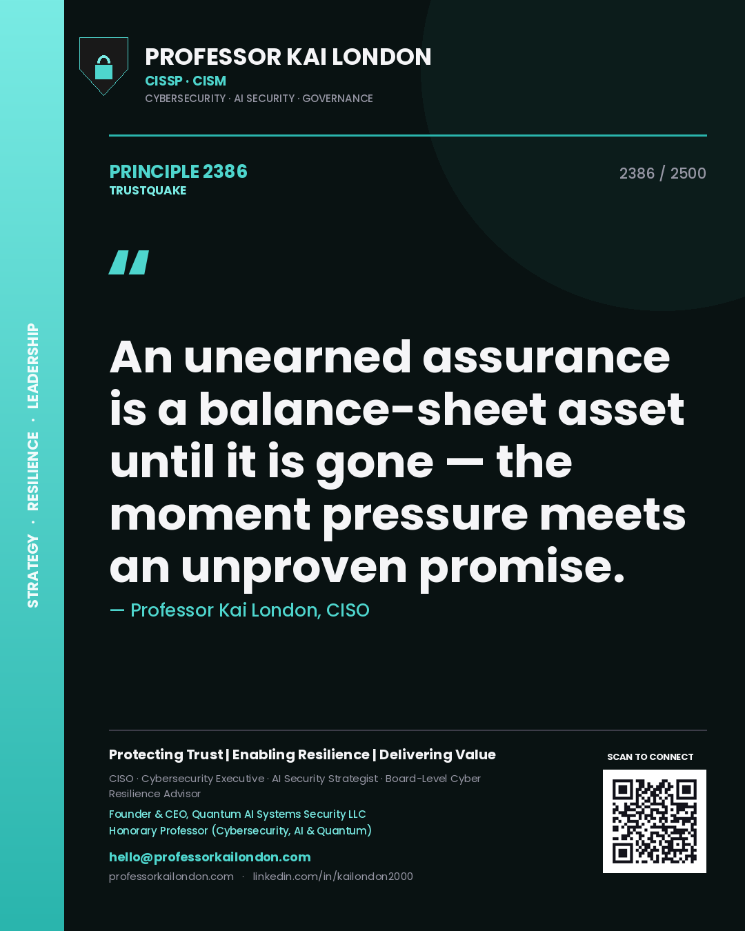 Professor Kai London principle 2386: An unearned assurance is a balance-sheet asset until it is gone — the moment pressure meets an unproven promise.