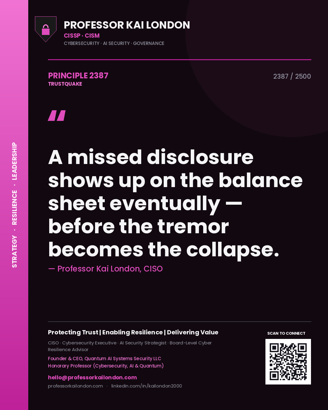 Professor Kai London principle 2387: A missed disclosure shows up on the balance sheet eventually — before the tremor becomes the collapse.