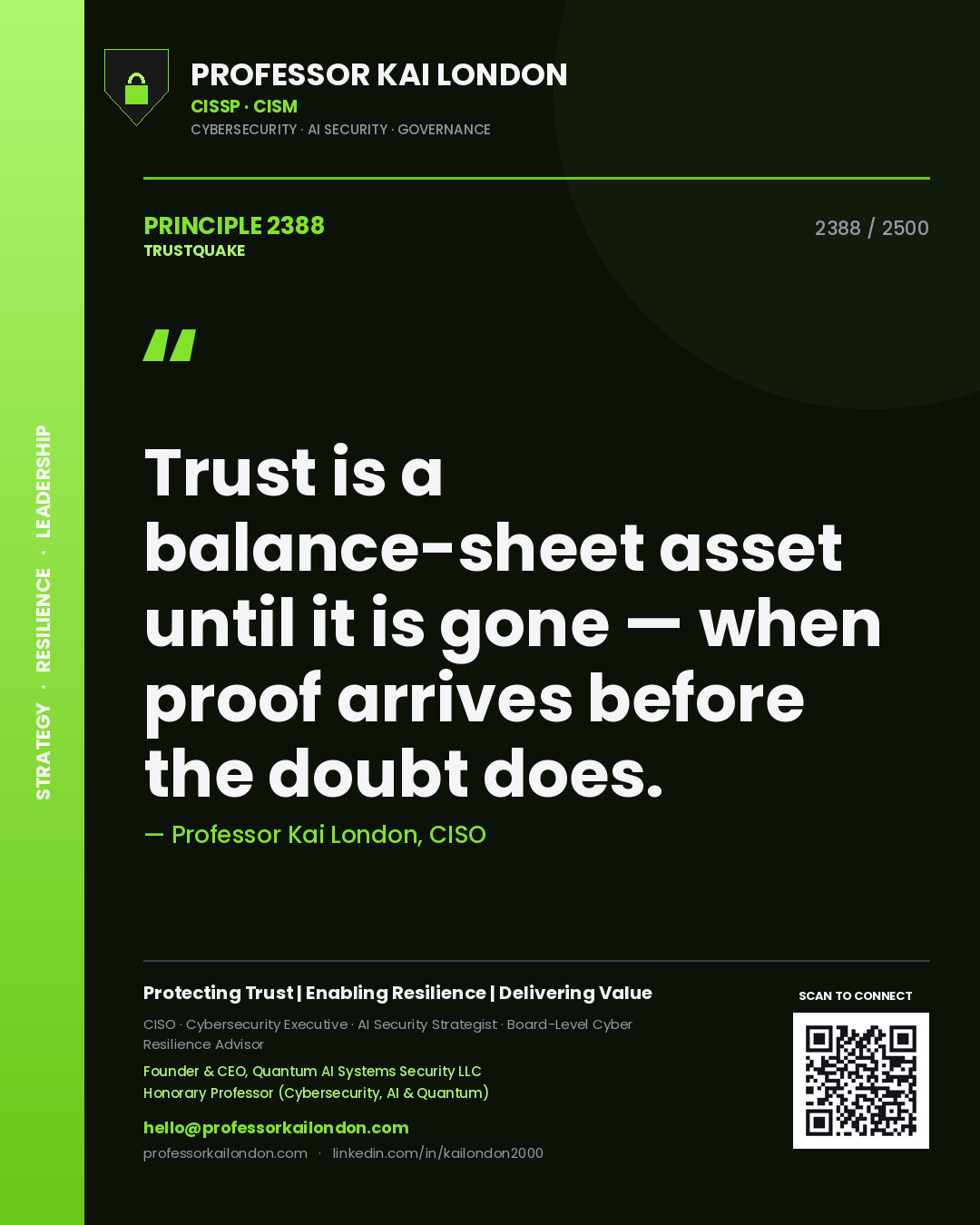 Professor Kai London principle 2388: Trust is a balance-sheet asset until it is gone — when proof arrives before the doubt does.