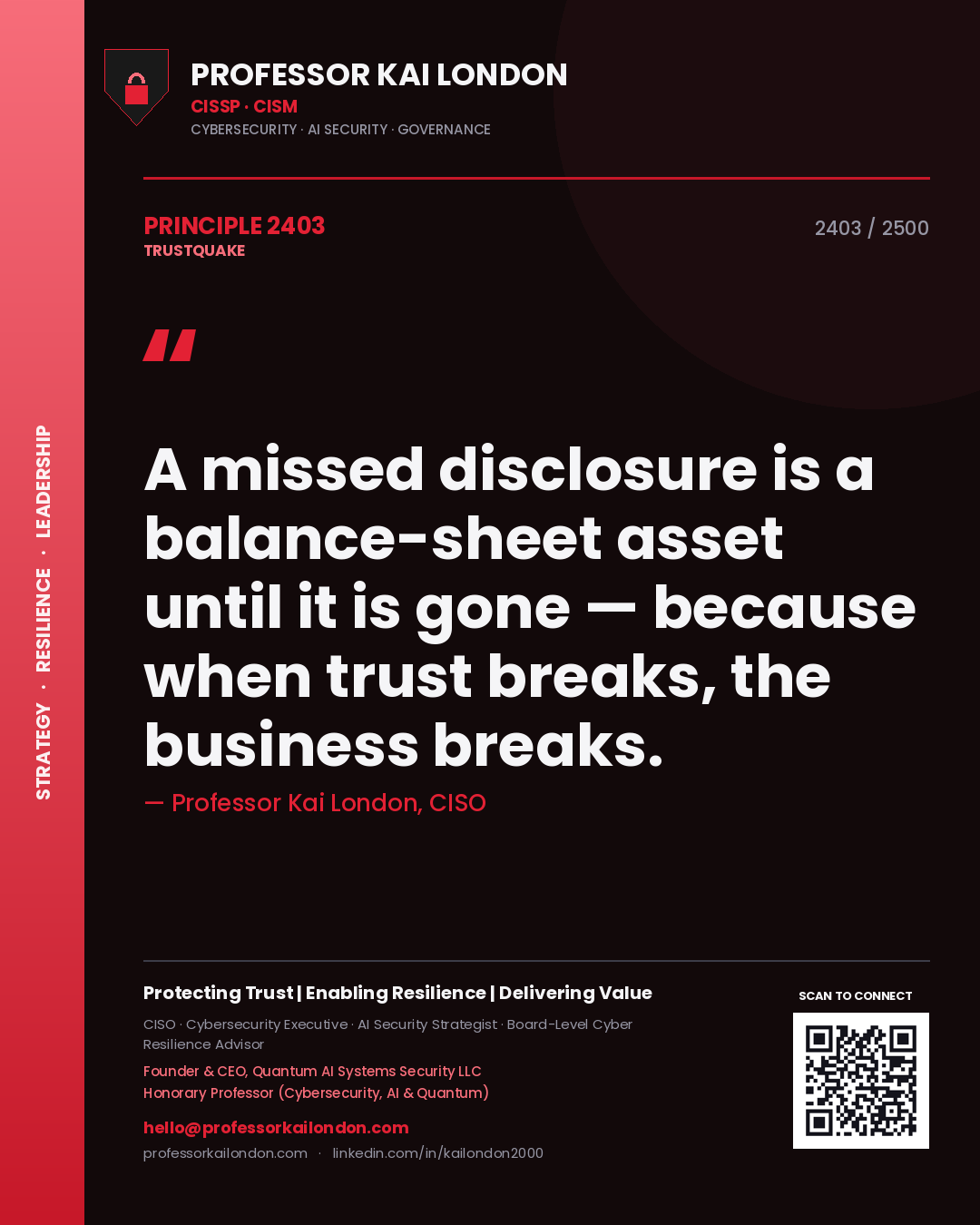 Professor Kai London principle 2403: A missed disclosure is a balance-sheet asset until it is gone — because when trust breaks, the business breaks.