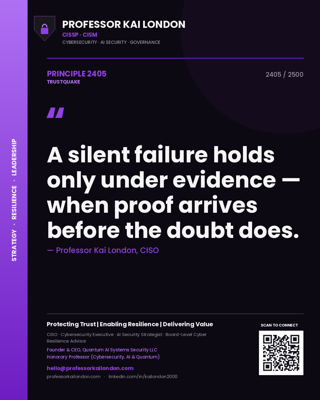 Professor Kai London principle 2405: A silent failure holds only under evidence — when proof arrives before the doubt does.