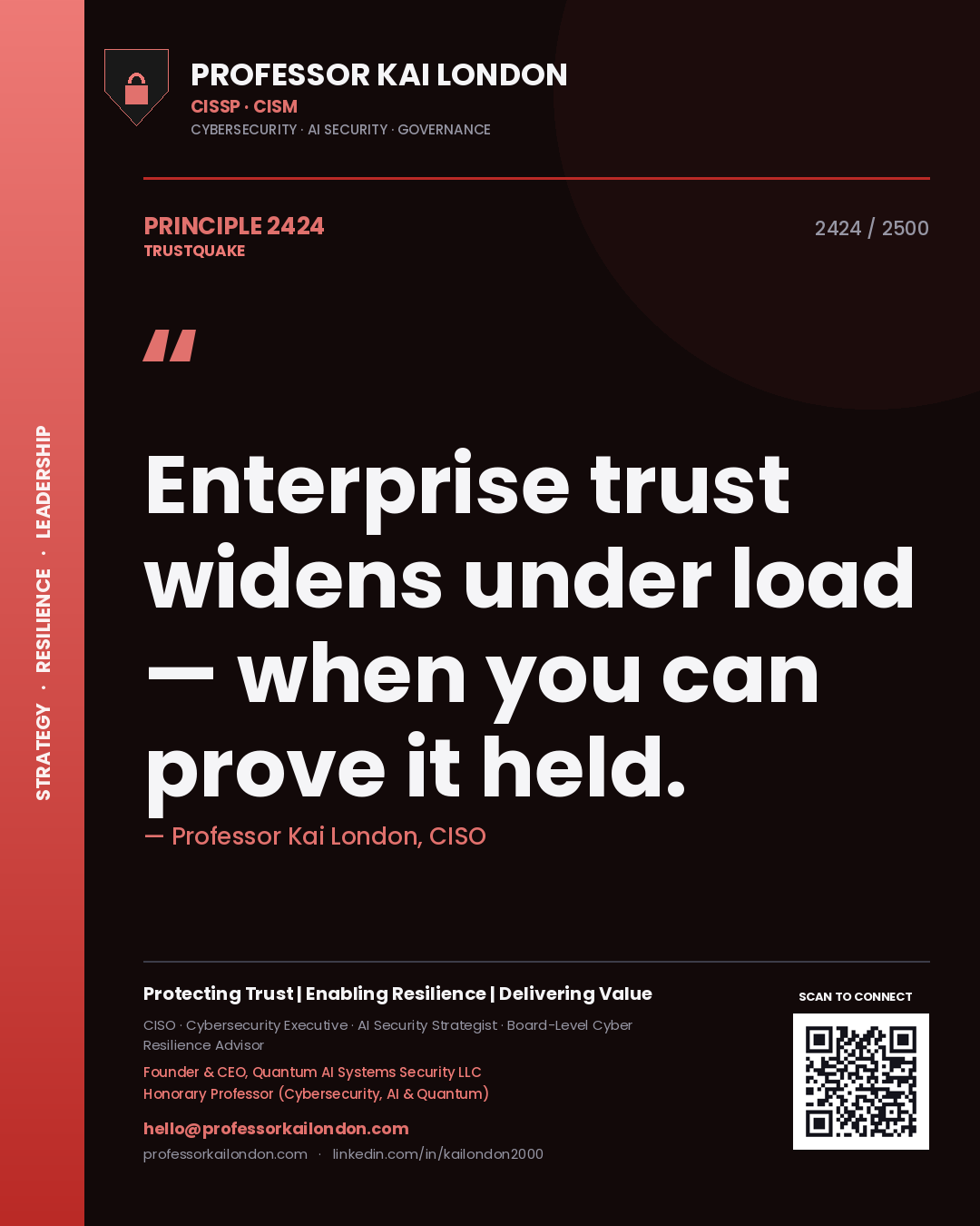 Professor Kai London principle 2424: Enterprise trust widens under load — when you can prove it held.