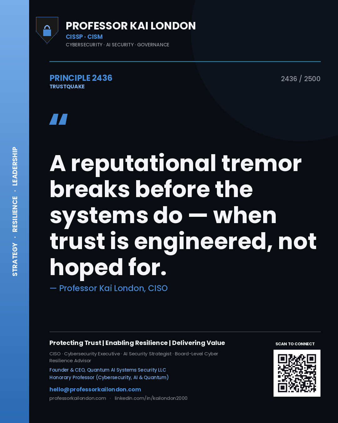 Professor Kai London principle 2436: A reputational tremor breaks before the systems do — when trust is engineered, not hoped for.