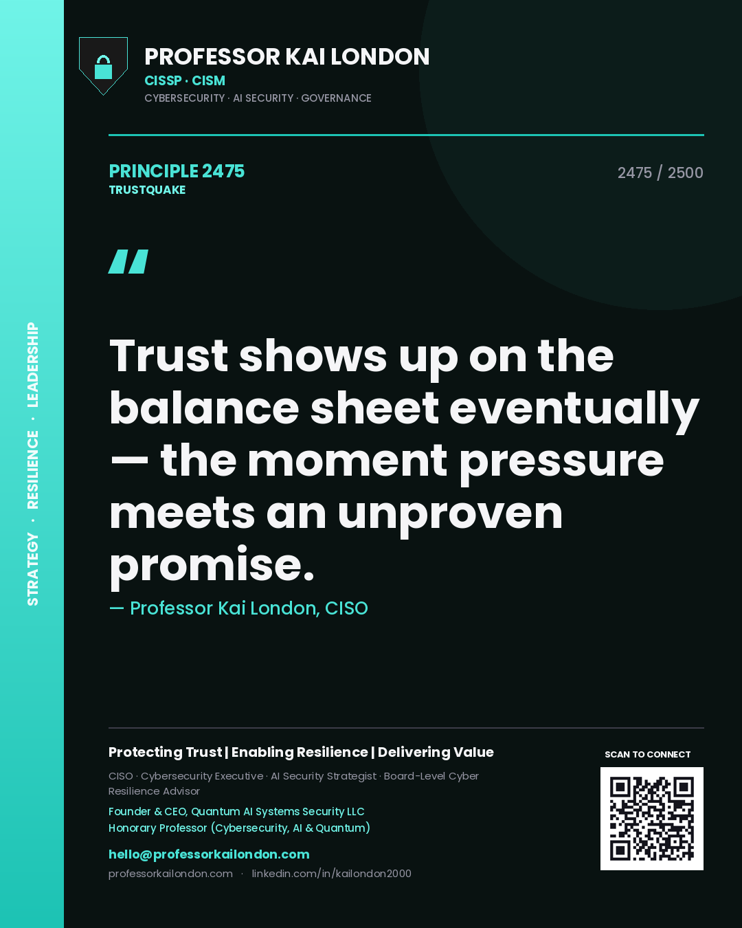 Professor Kai London principle 2475: Trust shows up on the balance sheet eventually — the moment pressure meets an unproven promise.