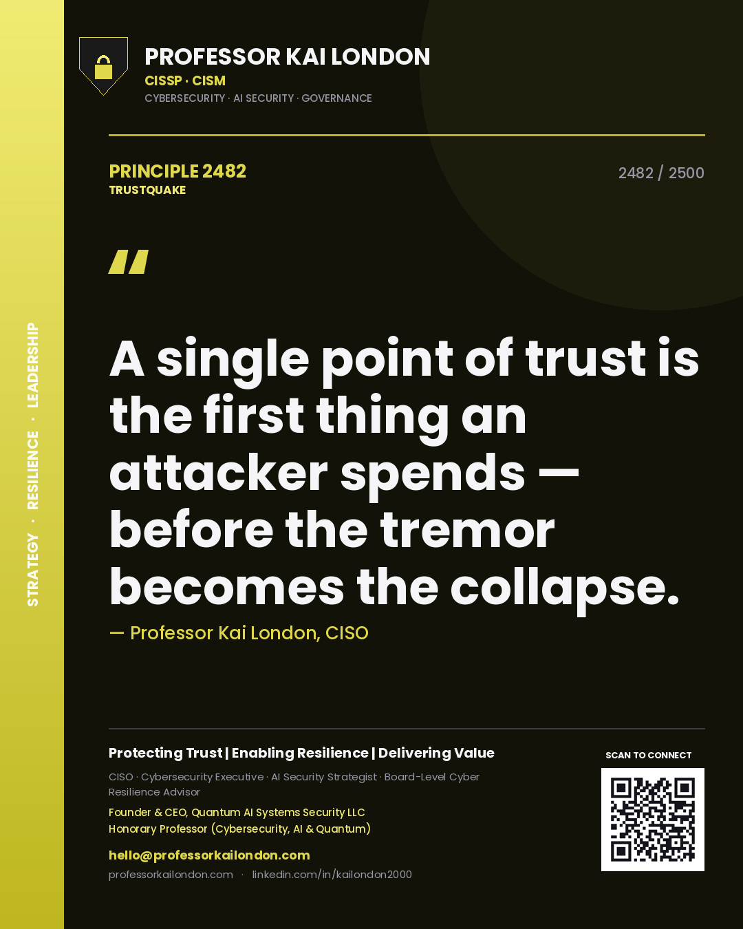 Professor Kai London principle 2482: A single point of trust is the first thing an attacker spends — before the tremor becomes the collapse.