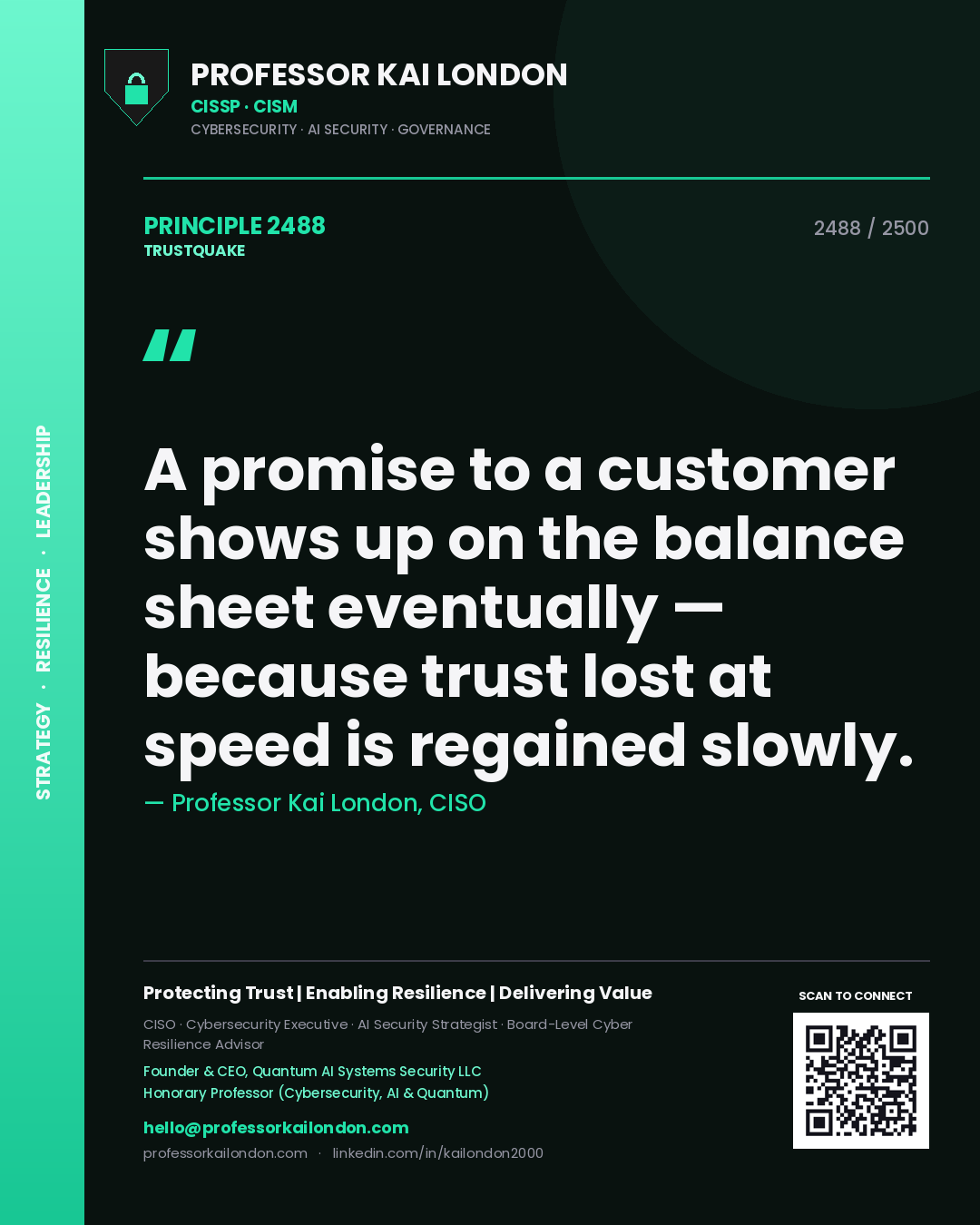 Professor Kai London principle 2488: A promise to a customer shows up on the balance sheet eventually — because trust lost at speed is regained slowly.